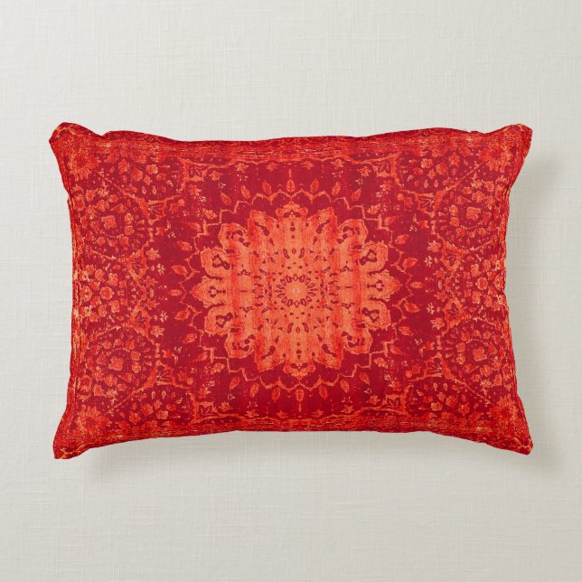 Sunset Souk: Orange Marrakesh Moroccan Pattern Accent Pillow (Front)