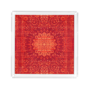 Sunset Souk: Orange Marrakesh Moroccan Pattern Acrylic Tray