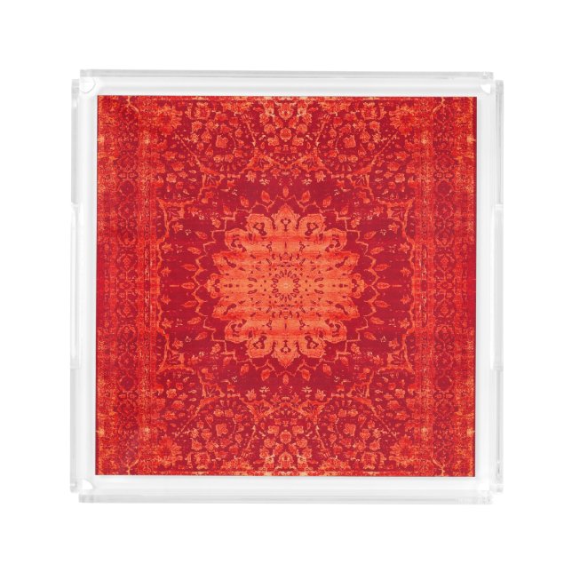 Sunset Souk: Orange Marrakesh Moroccan Pattern Acrylic Tray (Front)