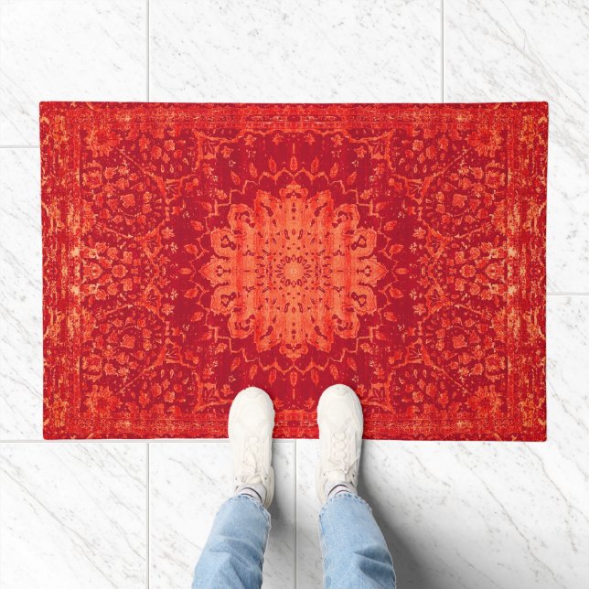 Sunset Souk: Orange Marrakesh Moroccan Pattern Doormat (Indoor)