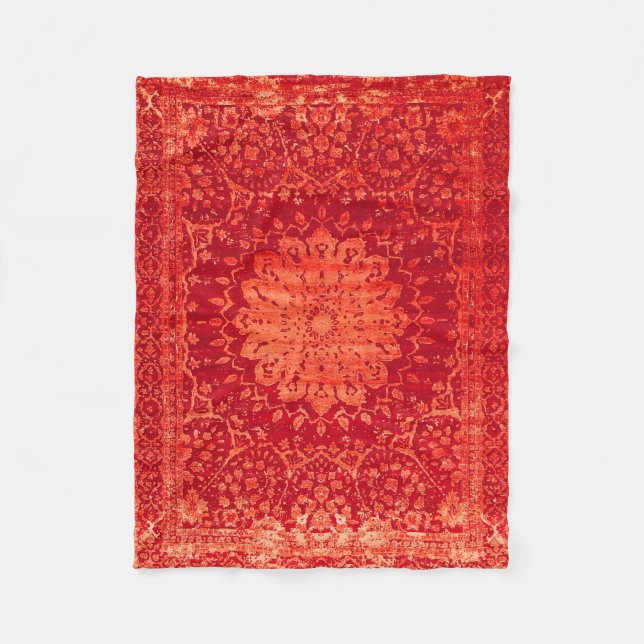 Sunset Souk: Orange Marrakesh Moroccan Pattern Fleece Blanket (Front)