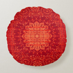 Sunset Souk: Orange Marrakesh Moroccan Pattern Round Pillow