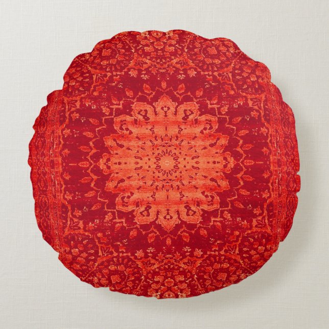 Sunset Souk: Orange Marrakesh Moroccan Pattern Round Pillow (Front)