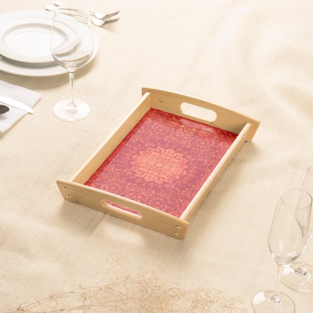 Sunset Souk: Orange Marrakesh Moroccan Pattern Serving Tray (Front)