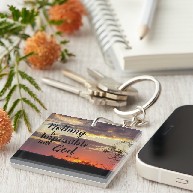Sunset Square Keychain Nothing Impossible With God (Front Right)