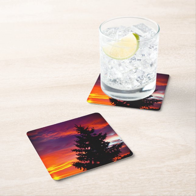 Sunset Square Paper Coaster (Insitu)