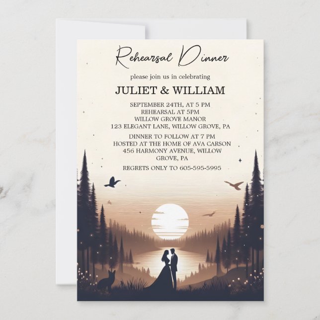 Sunset Stars Moon Cloud Twilight Rehearsal Dinner Invitation (Front)