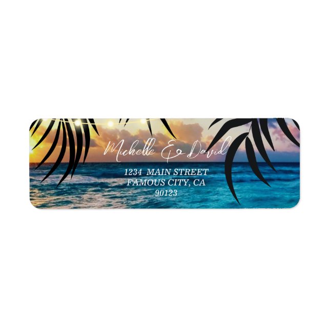 Sunset String Lights Beach Address Label (Front)