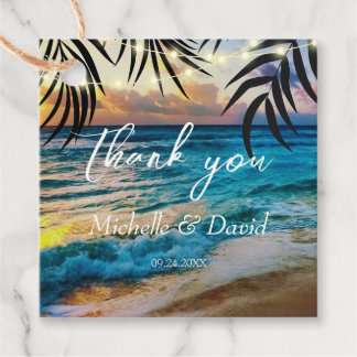 Sunset String Lights Beach Favor Tags