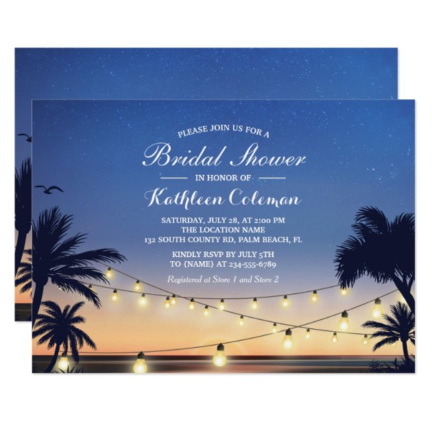 Sunset String Lights Palm Beach Bridal Shower Invitation