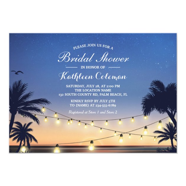 Sunset String Lights Palm Beach Bridal Shower Card