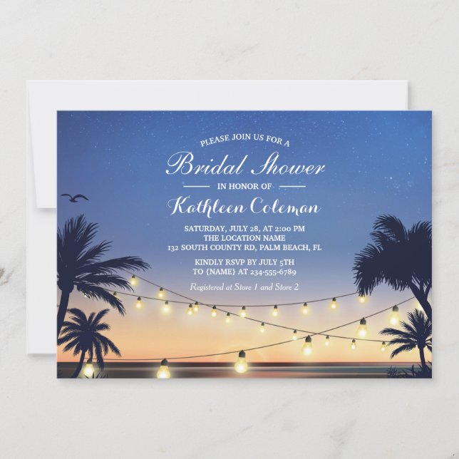 Sunset String Lights Palm Beach Bridal Shower Invitation (Front)