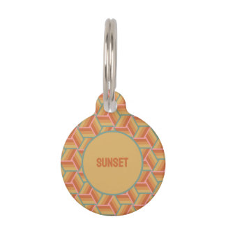 Sunset Stripes Geometric Retro 3D Box Illusion Pet ID Tag