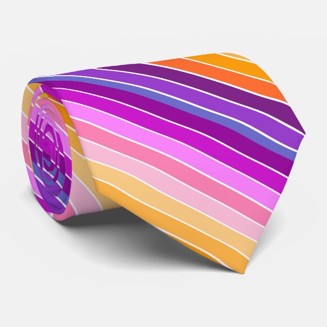 Sunset Stripes - Orange, Pink, Purple, Lavender Neck Tie (Rolled)