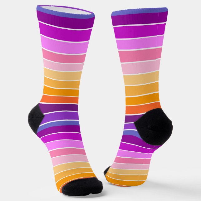 Sunset Stripes - Orange, Pink, Purple, Lavender Socks (Angled)