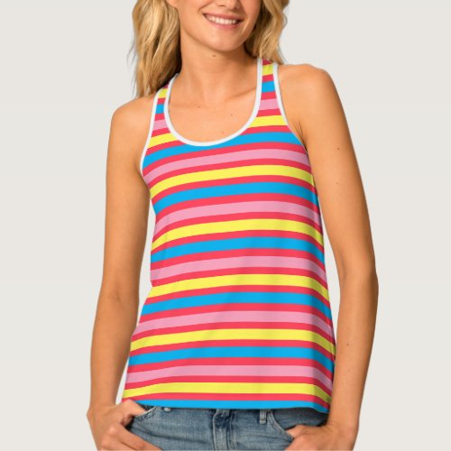 Sunset Stripes Pink Yellow Blue Red Tank Top