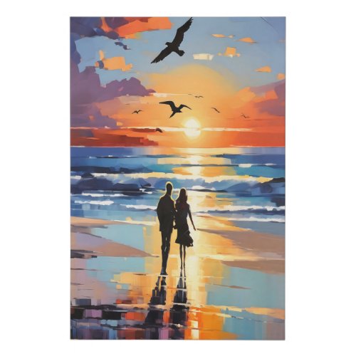 Sunset Stroll Expressionist Romantic Beach Scene Faux Canvas Print