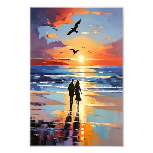 Sunset Stroll Expressionist Romantic Beach Scene Photo Print