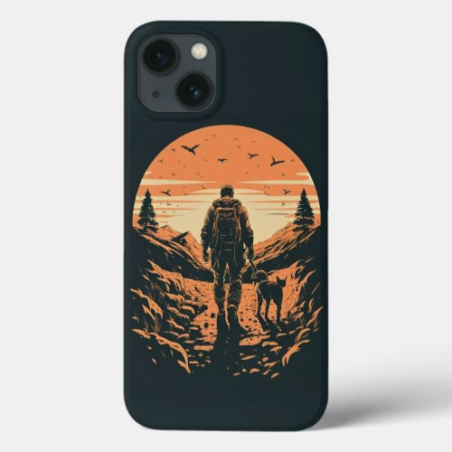 Sunset Stroll with Man and Dog iPhone 13 Case
