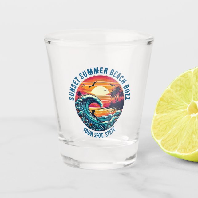 Sunset Summer Beach Buzz- Shot Glass (Front)