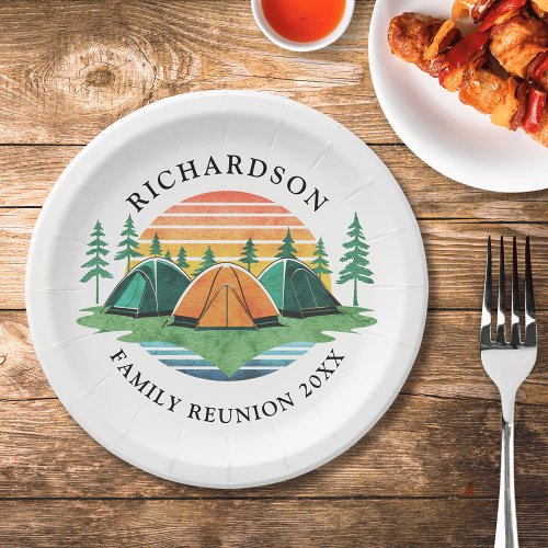 Sunset Summer Vacation Camping Family Reunion Paper Plates