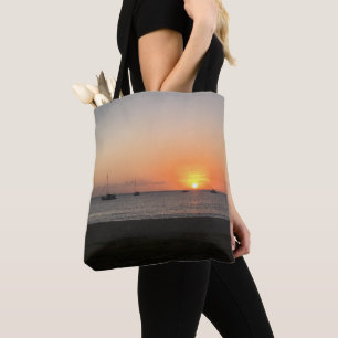Sunset Sun Sailboats Sea Tropical Caribbean Tote Bag