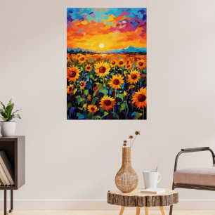 Sunset Sunflower Field Wall Art