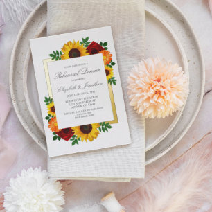 Sunset Sunflower Rose Floral Rehearsal Dinner Foil Invitation