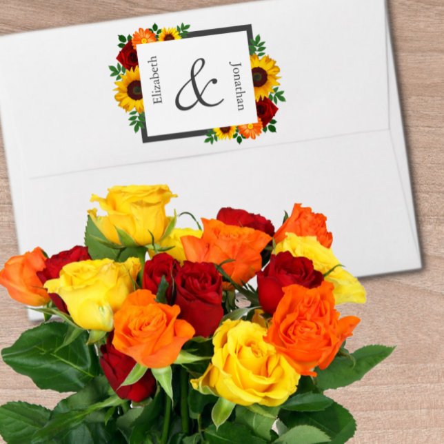 Sunset Sunflower Rose Floral Wedding Envelope (Creator Uploaded)