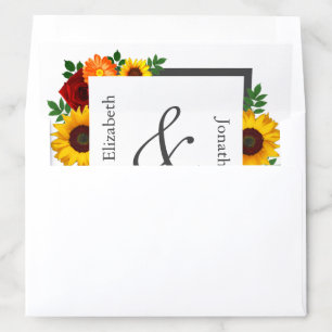 Sunset Sunflower Rose Floral Wedding Envelope Liner