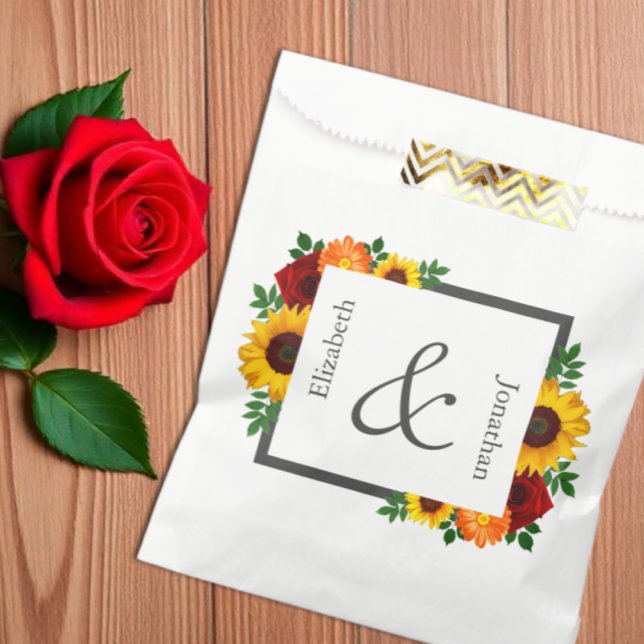 Sunset Sunflower Rose Floral Wedding Favor Bag (Creator Uploaded)