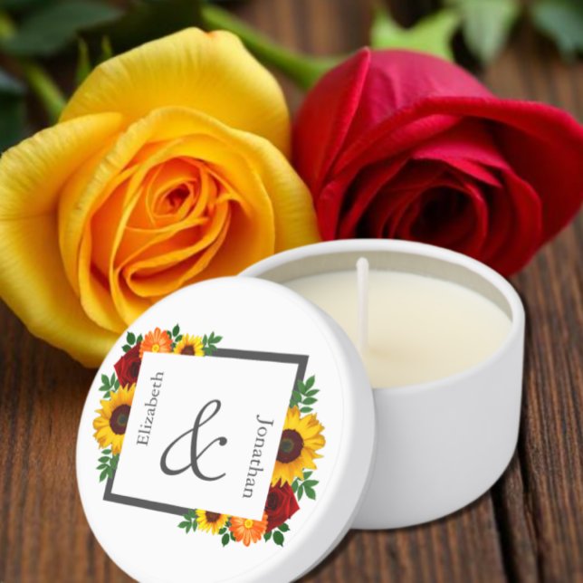 Sunset Sunflower Rose Floral Wedding Mini Candle Favors (Creator Uploaded)