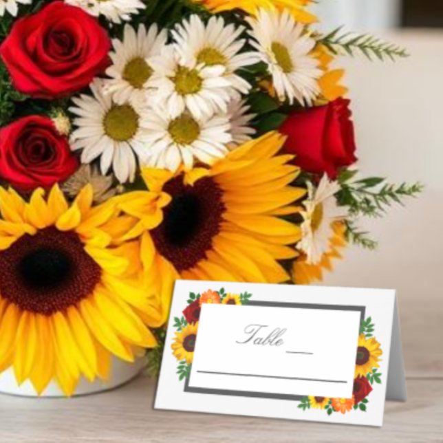 Sunset Sunflower Rose Floral Wedding Place Card (Creator Uploaded)