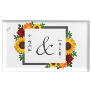 Sunset Sunflower Rose Floral Wedding Place Card Holder