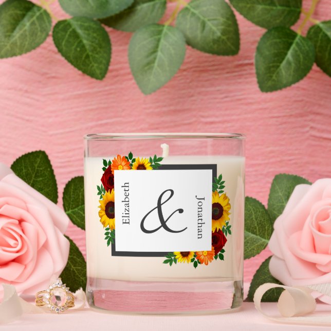 Sunset Sunflower Rose Floral Wedding Scented Candle (Wedding)
