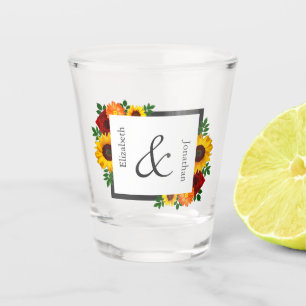Sunset Sunflower Rose Floral Wedding Shot Glass
