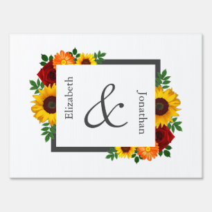 Sunset Sunflower Rose Floral Wedding Sign
