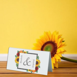 Sunset Sunflower Rose Floral Wedding Table Tent