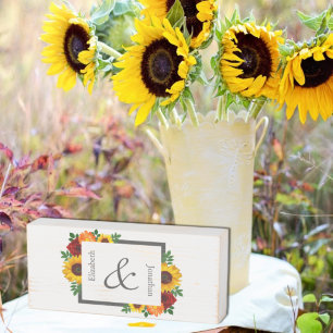 Sunset Sunflower Rose Floral Wedding Wooden Box Sign