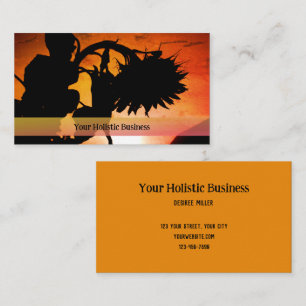 Sunset Sunflower Silhouette Orange Black Holistic Business Card