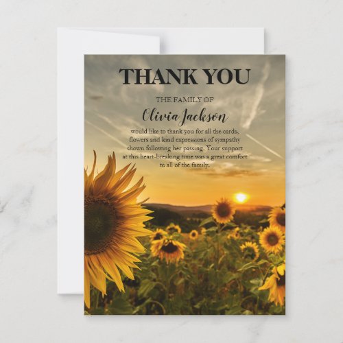Sunset  Sunflowers  Appreciation Thank You Card
