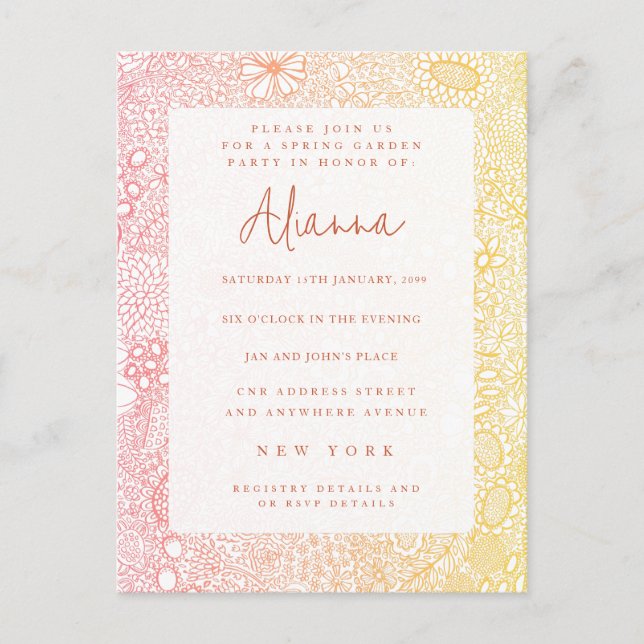 Sunset Sunrise Garden Scene Artist Coral Peach Postcard (Front)