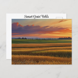 Sunset Sunrise Grain Field Colorful Watercolor Art Postcard