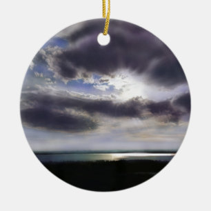 Sunset sunrise lakeshore skyline ocean painting ceramic ornament