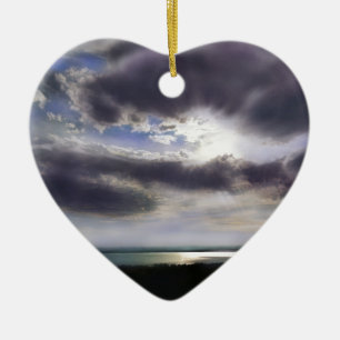 Sunset sunrise lakeshore skyline ocean painting ceramic ornament