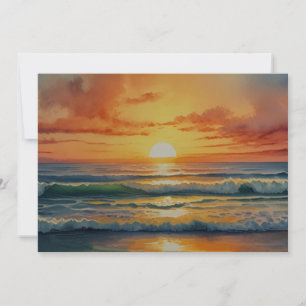 Sunset Sunrise Ocean Beach Colorful Watercolor Art Holiday Card