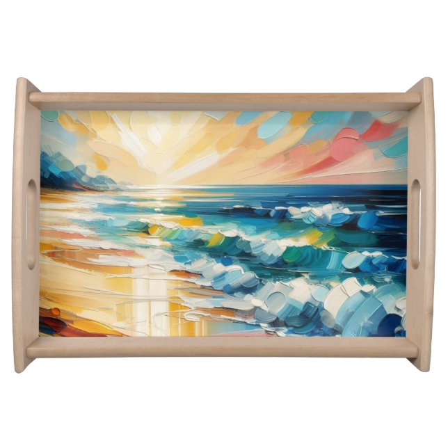 Sunset Sunrise Ocean Beach Modern Art Serving Tray (Front)