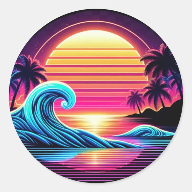 Sunset Surf Glow- Classic Round Sticker (Front)