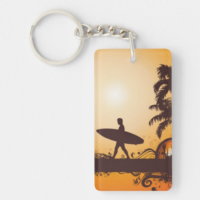 Sunset surf retro beach keychain (Front)