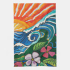 Sunset surf Tropical kitchen decor towel